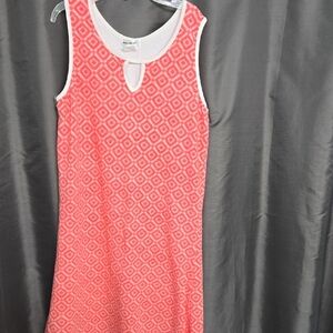 Like-new! Coral and White Sleeveless Crew Neck Sundress
